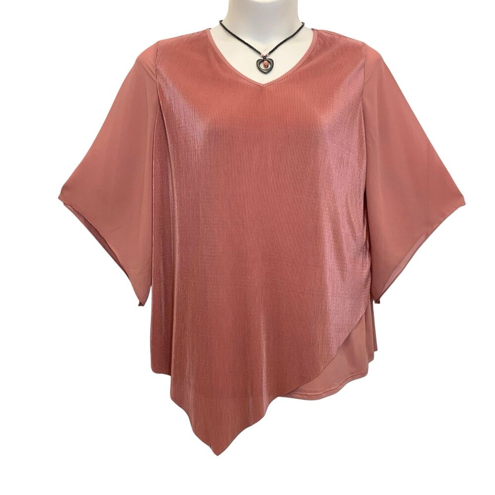 Catherines Blouse Top Craftan Womens Size 0X 14/16 Blush Pink 3/4 Sheer Sleeve